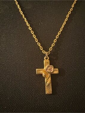 Gold-tone Floral Cross Pendant Necklace